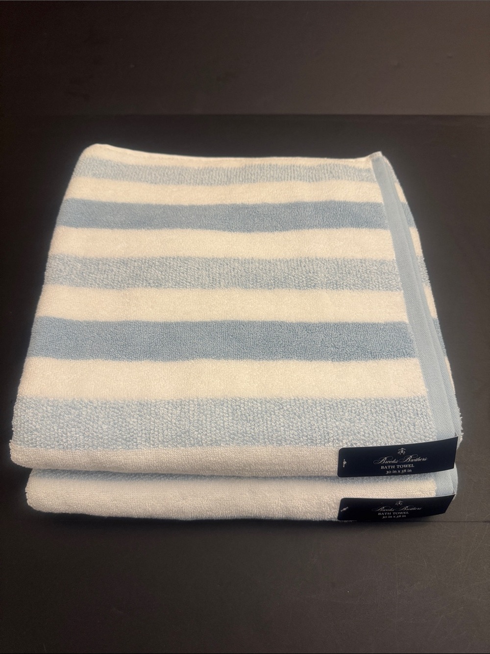 2pc BROOKS BROTHERS Cotton Oversized Light Blue & White Stripe Bath Towel Set - Picture 3 of 6